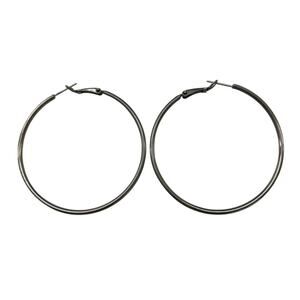 Pierced Silvertone Hoop Earrings 2 Inch Brushed Finish